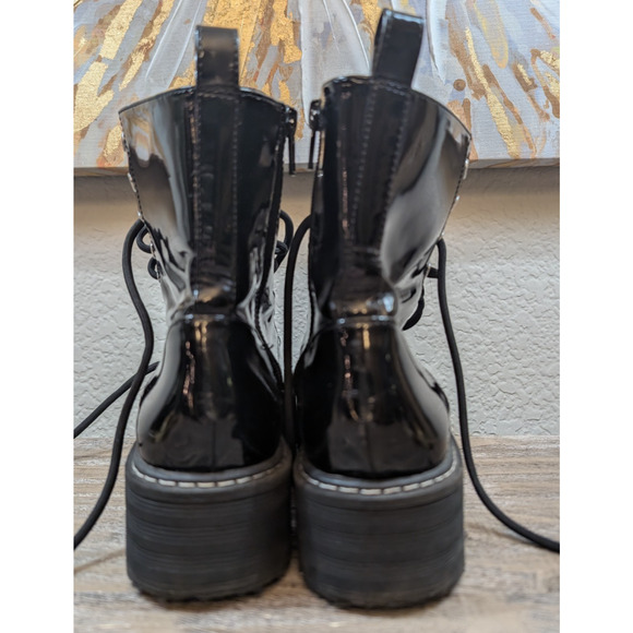 H&M Divided Black Patent Platform Combat Boots Womens 7 Chunky Goth Grunge Y2K - Picture 3 of 8